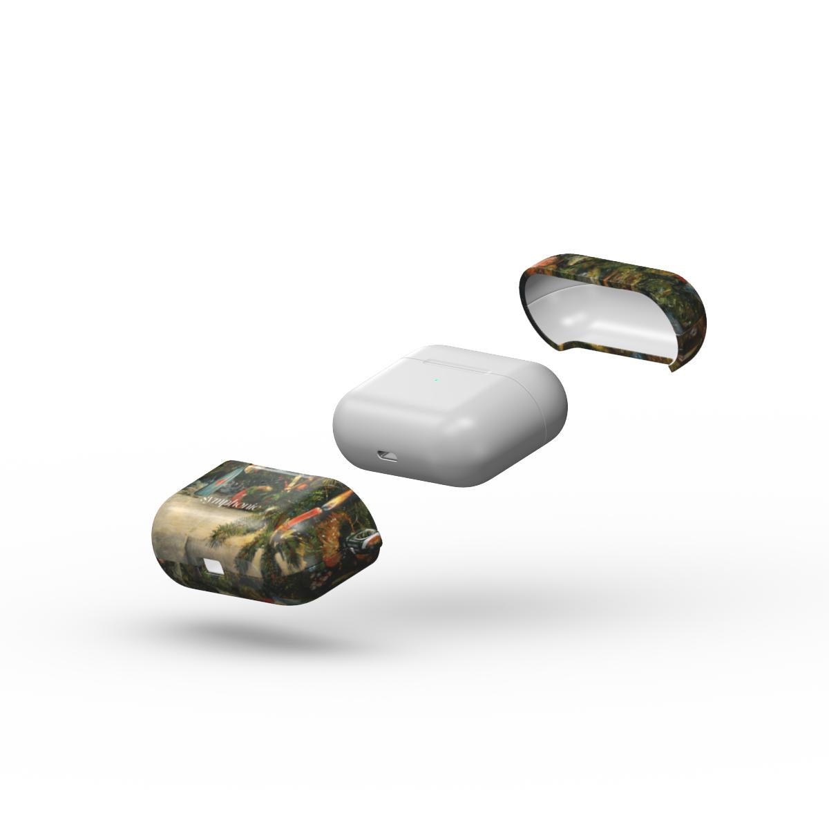 Kalėdų eglė, papuošta girliandomis - AirPods dėklas